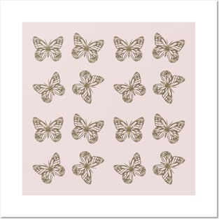 Honey Gold Butterflies Pattern Posters and Art